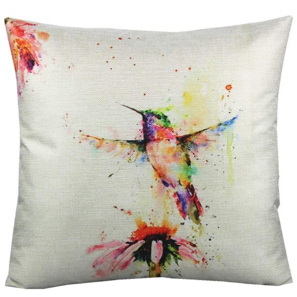Set 4 Hummingbird Colorful Watercolor Bird Pillow Covers Throw Pillows Birds New - Picture 6 of 10